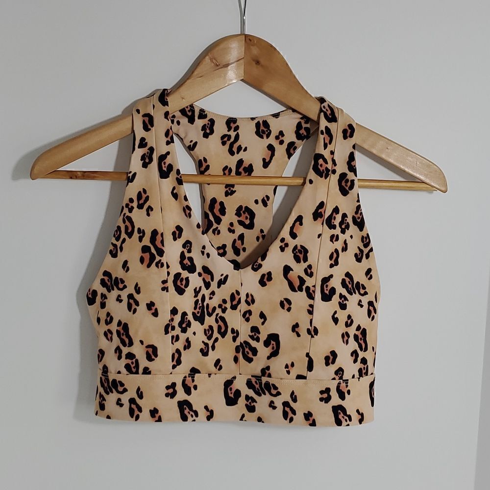 Fabletics Desert Leopard On-The-Go Midi Medium Impact Sports Bra Small